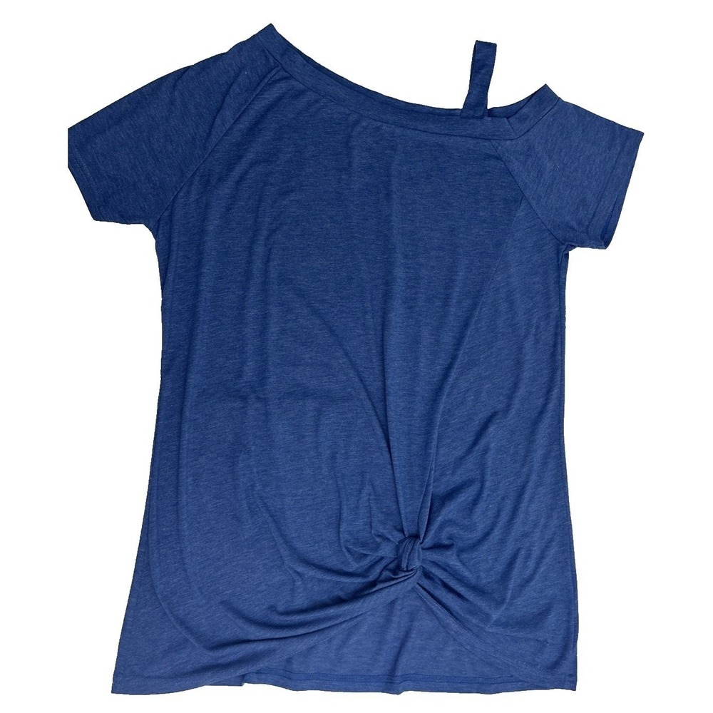 Womens Blue One Shoulder Twisted Knot Tunic T Shirt Size L
